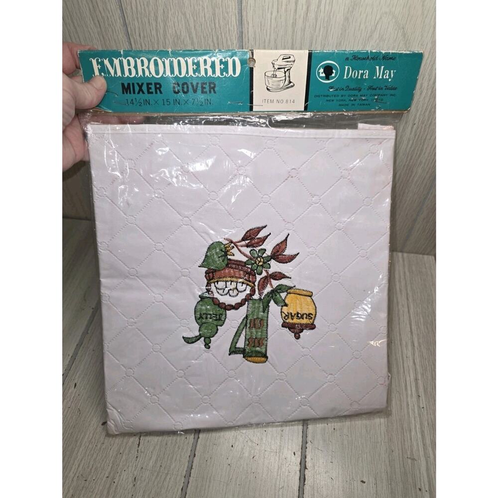 Vintage 1960s Dora May Floral Embroidered Mixer Cover Quilted Kitchen Retro